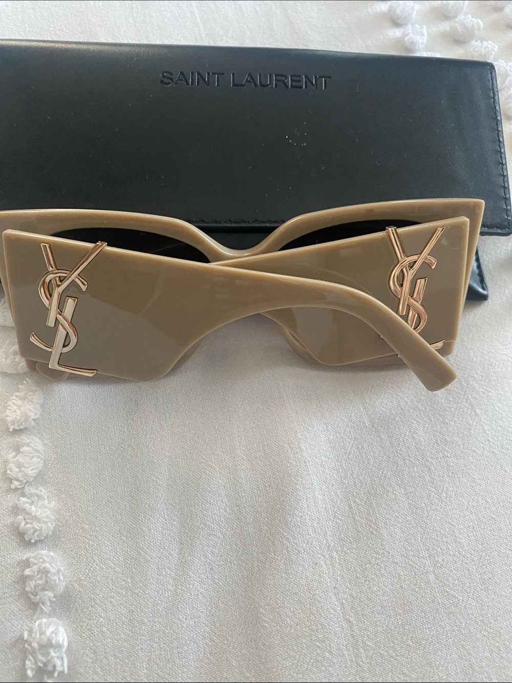 Saint Laurent Tan Logo Shield Sunglasses with Gold YSL Accents